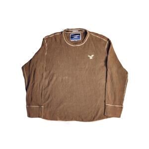 American Eagle Thermal Shirt men’s Sz Medium Brown Y2k Henley Layers Distressed